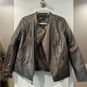 Alfani Fall Metallic Leather Moto Jacket Asymmetrical Design